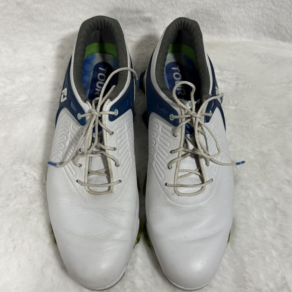 FootJoy Tour-S Golf Shoes White Blue Spiked Golf Shoes Men's Size 8.5M 55301 - Picture 10 of 12